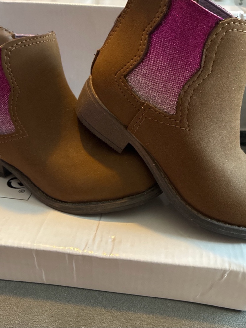 Brown Chelsea Boots with Pink Accent